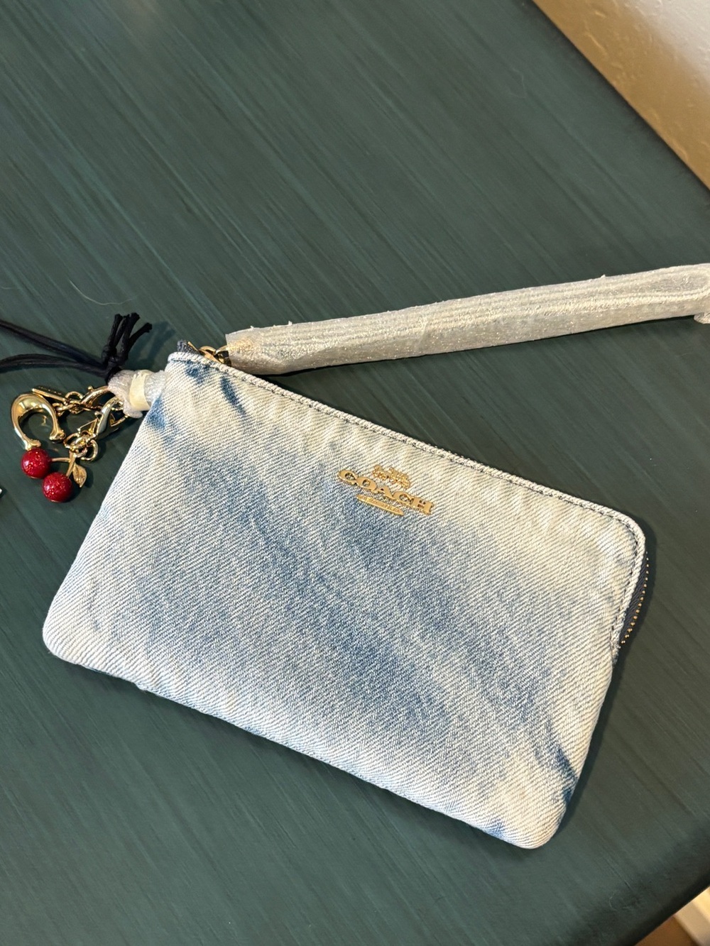 Coach Loved Denim Indigo Blue with Coach Cherry 🍒 & Signature C Gold Charms! NEW - Picture 5 of 10